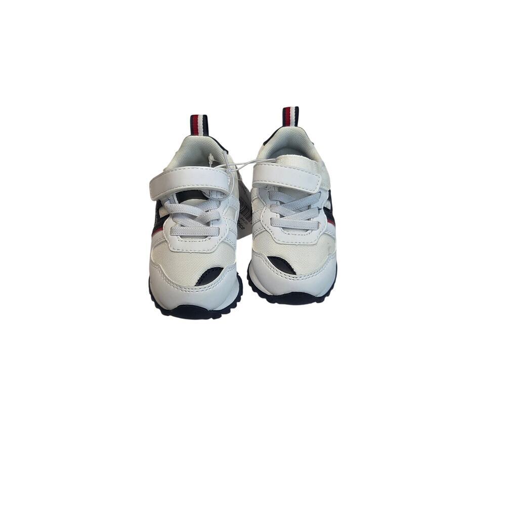 Tommy Hilfiger Boys White Navy Red Velcro Retro Running Sneakers Size 4 NWT